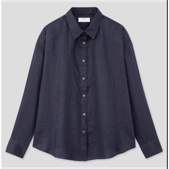 Uniqlo 100% Linen Long Sleeve Black Button Up - Picture 1 of 4